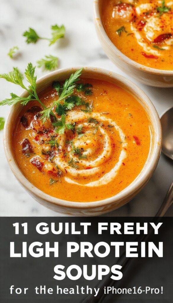 A vibrant bowl of clear vegetable and chicken high-protein soup garnished with fresh herbs, colorful vegetables, and a lemon wedge on a rustic wooden table, showcasing a healthy and inviting presentation with steam rising, highlighting the textures and freshness.