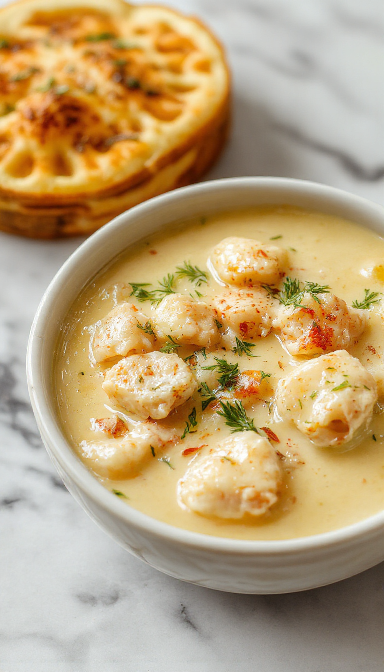 A steaming bowl of Olive Garden chicken gnocchi soup featuring tender chicken, soft gnocchi, vibrant spinach, and melted cheese atop a rustic bowl, with parsley garnish, set on a wooden table with a warm, inviting ambiance.