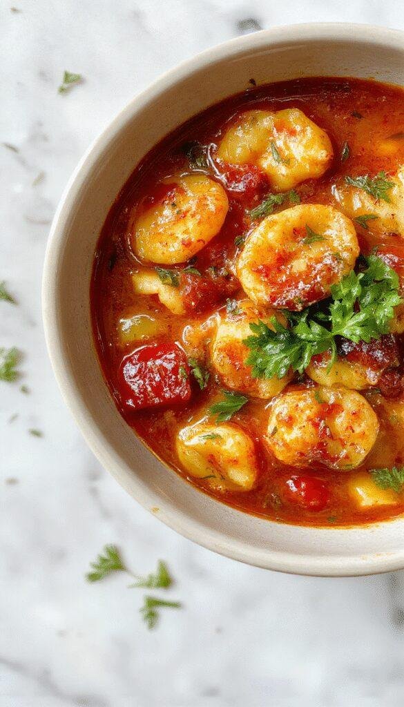 A vibrant bowl of tomato tortellini soup featuring colorful cherry tomatoes, plump tortellini, fresh basil leaves, and a sprinkle of grated cheese, presented in a rustic white bowl on a wooden table with a spoon and fresh herbs around, showcasing textures from smooth broth to tender pasta.
