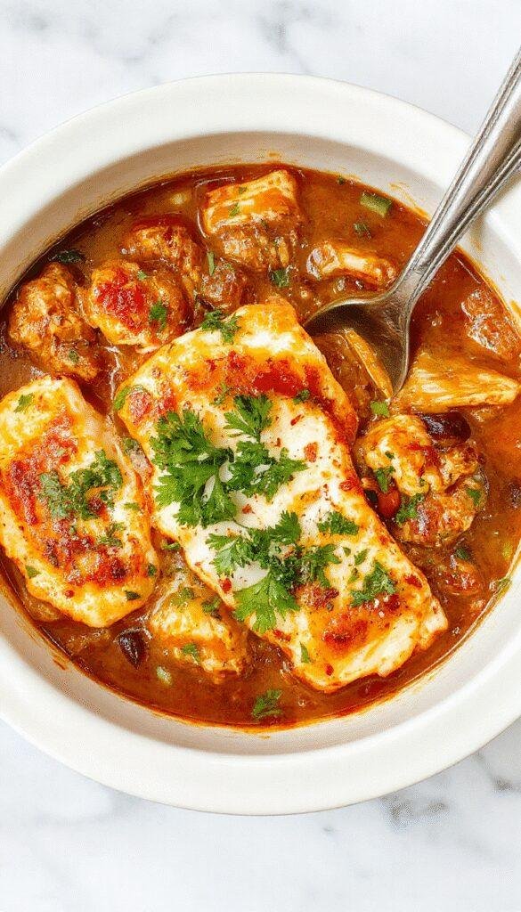 A colorful plate showcasing tender shredded chicken enchiladas topped with melted cheese, garnished with fresh cilantro and sliced jalapenos, served alongside a side of Mexican rice on a rustic wooden table.