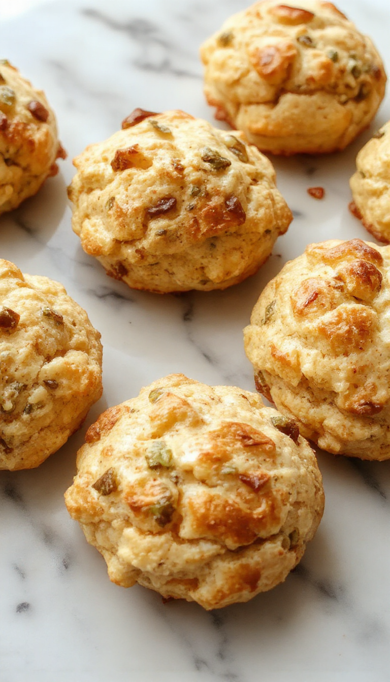 A plate of freshly baked fluffy and savory protein biscuits arranged on a wooden table, with some biscuits cut open to reveal a soft interior.