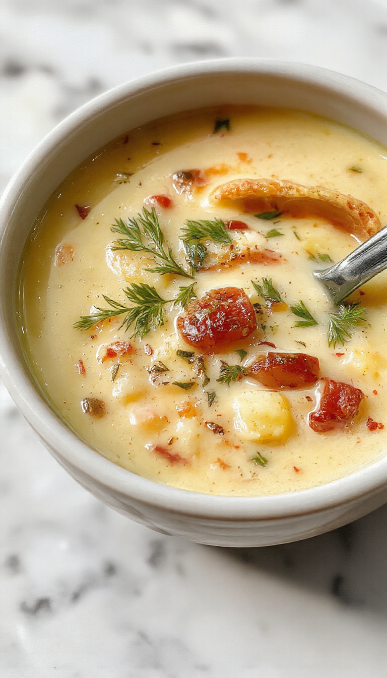 A vibrant bowl of Italian Penicillin Soup featuring rich tomato broth, chunks of tender chicken, fresh herbs, and a drizzle of olive oil, arranged on a rustic wooden table with crusty bread on the side.