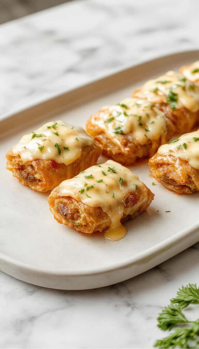 Golden keto cheesesteak rolls with melted cheese and savory beef filling on a rustic wooden board