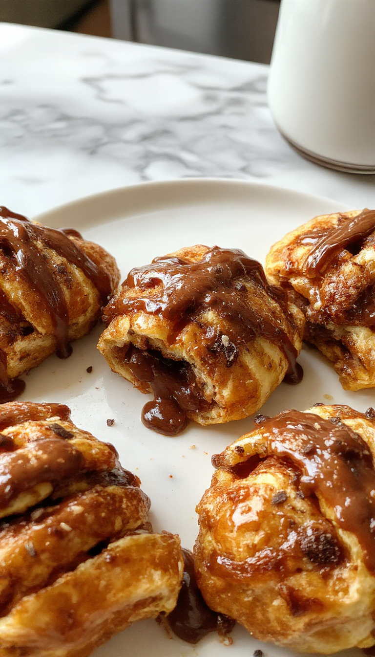 A delicious Chocolate Croissant French Toast Bake topped with powdered sugar and fresh berries, served in a baking dish with a golden-brown crust.