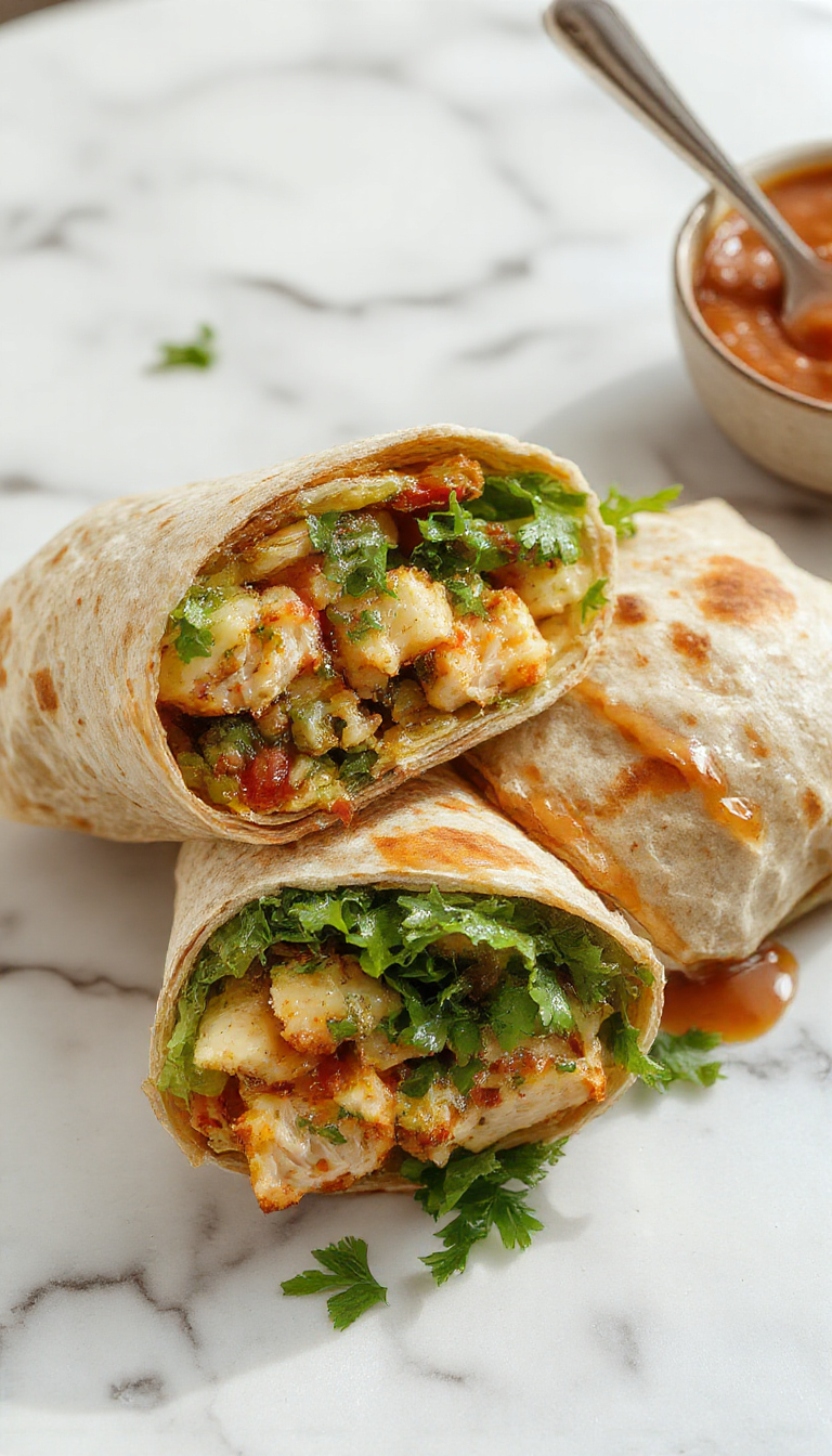 A close-up of California Turkey Wraps filled with turkey, fresh vegetables, and creamy spread, neatly rolled and sliced on a plate.