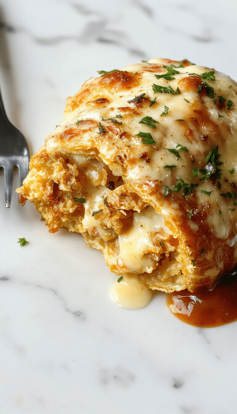 A golden-brown stromboli sliced open revealing melty cheese, tender chicken slices, and ham layers, garnished with fresh herbs on a rustic wooden board