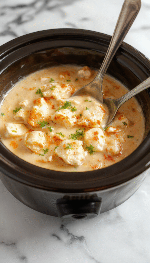 A close-up image of a golden-brown butter chicken served in a rustic white bowl, topped with fresh coriander and a drizzle of cream, with steam rising. The dish is surrounded by vibrant green herbs and warm tones from the creamy sauce, styled on a wooden table with a side of steamed rice.