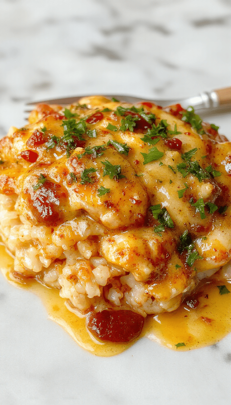 A bowl of creamy smothered chicken and rice featuring tender chicken breasts soaked in rich, creamy sauce topped with fresh herbs. The dish is served on a rustic wooden table with a side of steamed vegetables, showcasing a savory, comforting appearance with vibrant colors from the herbs and a glossy sauce coating the chicken and rice.