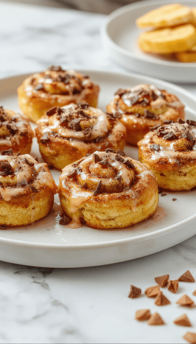 A vibrant plate of golden-brown cinnamon roll French toast bites arranged in a circular pattern, topped with a drizzle of cream cheese glaze and sprinkled with cinnamon sugar. The bites are served on a rustic wooden platter with fresh berries and a syrup jug in the background, highlighting their fluffy and indulgent texture.