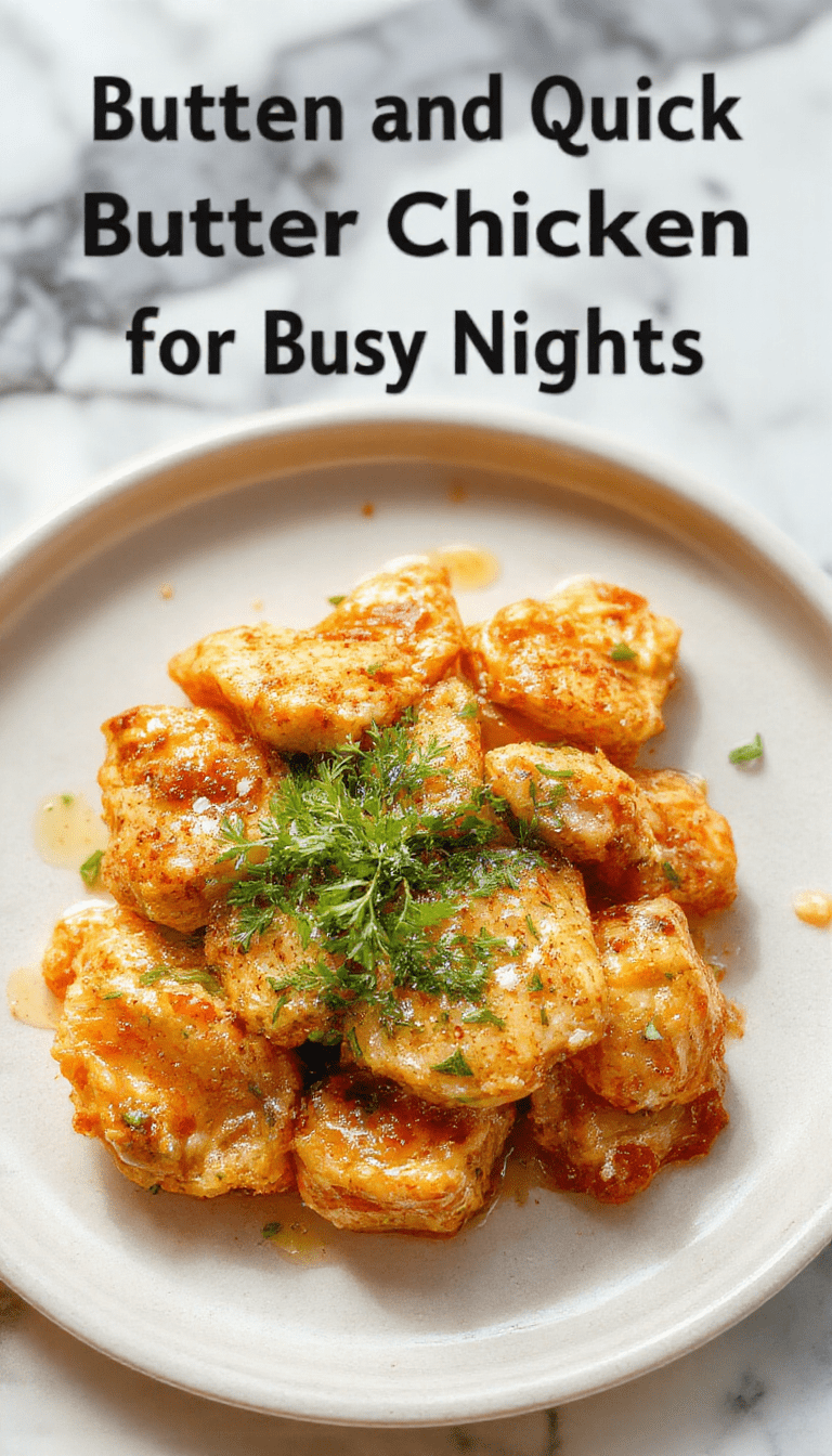 A vibrant plate of butter chicken featuring tender, juicy chicken pieces coated in a rich, creamy orange sauce topped with fresh herbs. The dish is beautifully presented on a white ceramic plate, garnished with chopped cilantro and served alongside steaming basmati rice and warm naan bread. The scene is brightly lit, highlighting the glossy sauce and flavorful textures, creating an inviting and cozy atmosphere.