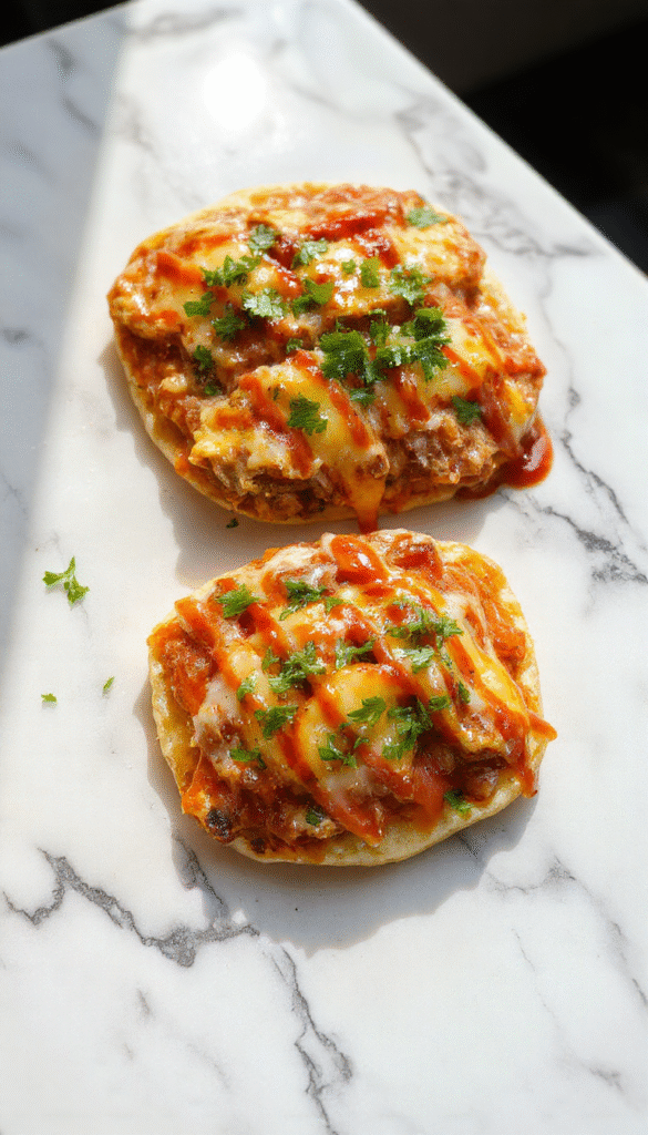 Colorful sheet pan taco pizza with crispy golden crust topped with melted cheese, seasoned ground beef, fresh diced tomatoes, green peppers, and zesty taco seasonings, arranged neatly on a rustic baking sheet with vibrant garnishes and a sprinkle of cilantro, invitingly styled for a home-cooked comfort meal
