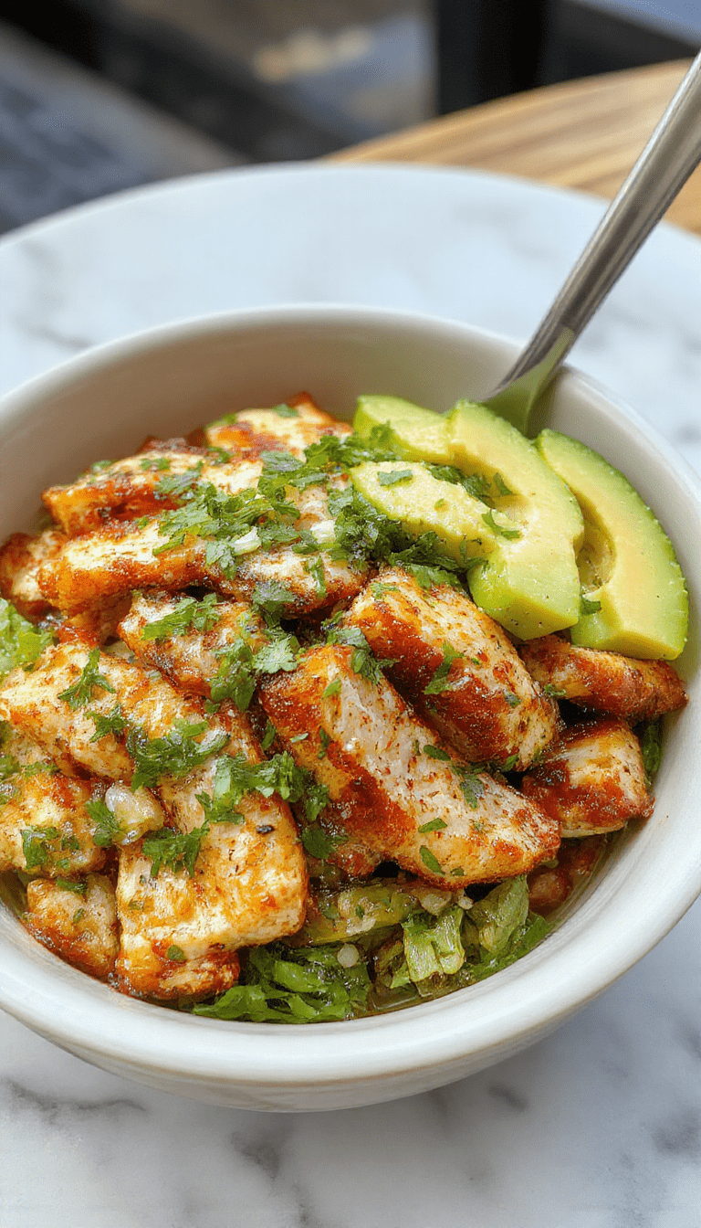 Colorful chicken burrito bowl featuring grilled chicken pieces, fresh diced tomatoes, crisp lettuce, shredded cheese, and creamy sauce, arranged in a vibrant ceramic dish with a backdrop of chopped veggies and lime wedges, highlighting textures and vibrant colors.