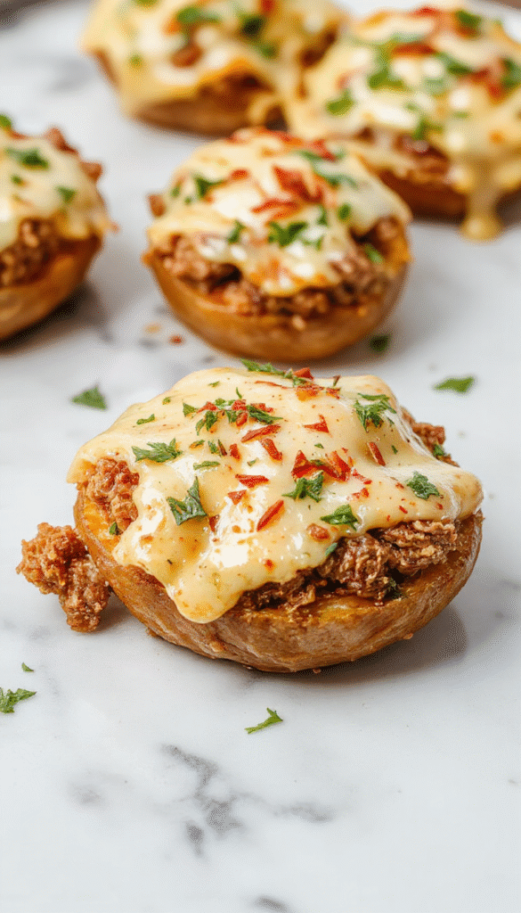 A colorful, plated ground turkey and sweet potato bake featuring golden crispy edges, vibrant orange sweet potatoes, tender ground turkey, garnished with chopped herbs, served in a rustic white dish against a wooden table backdrop.