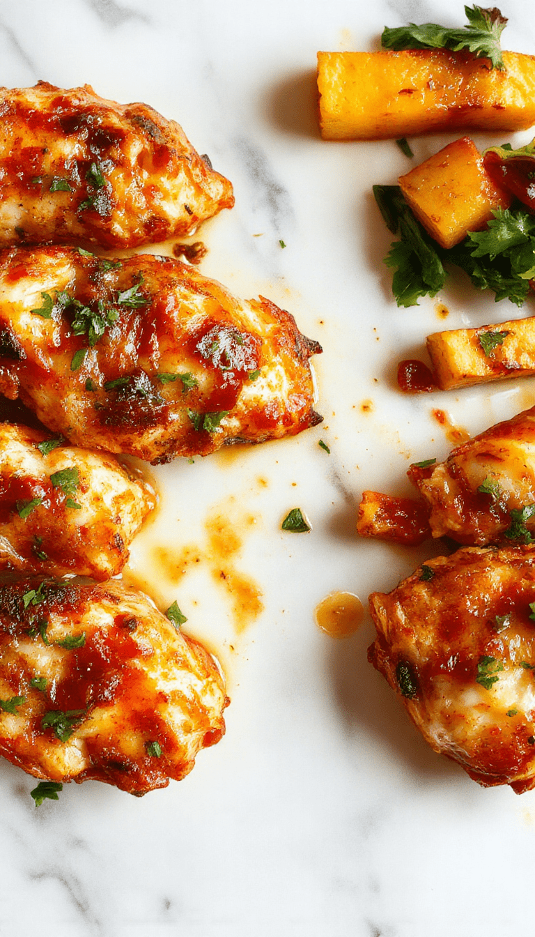 Colorful chicken fajitas arranged on a white ceramic baking sheet, featuring vibrant red and green bell peppers, tender grilled chicken slices, sprinkled with fresh cilantro and melted cheese, with a rustic wooden background and a lime wedge for garnish