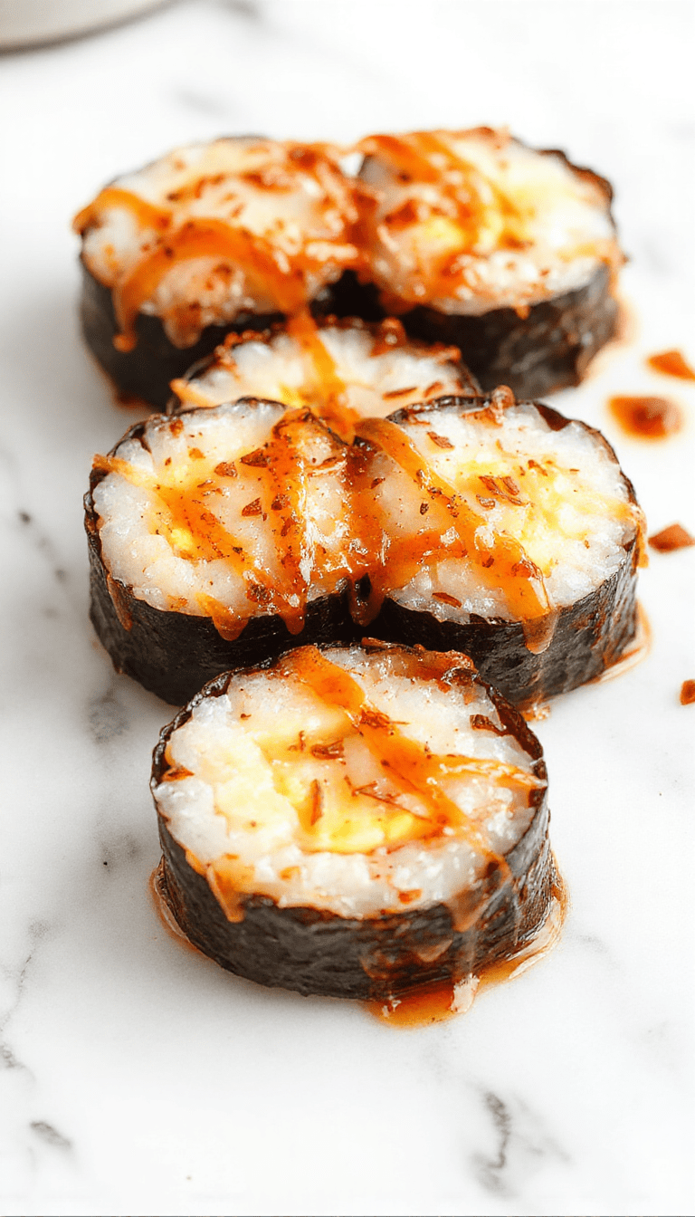 A vibrant sushi bake served in a ramekin, featuring layers of rice topped with colorful slices of cucumber, avocado, and cooked seafood, garnished with sesame seeds and green onions, with a side of soy sauce and wasabi on a clean white plate