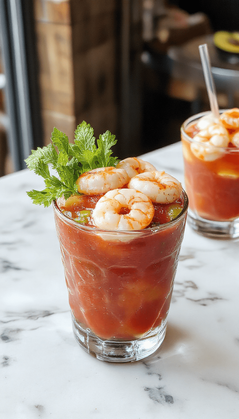 A vibrant bowl of Mexican shrimp cocktail featuring bright red and orange shrimp submerged in a chunky tomato-based sauce, garnished with fresh cilantro, lime wedges, and sliced avocado on a rustic wooden platter.
