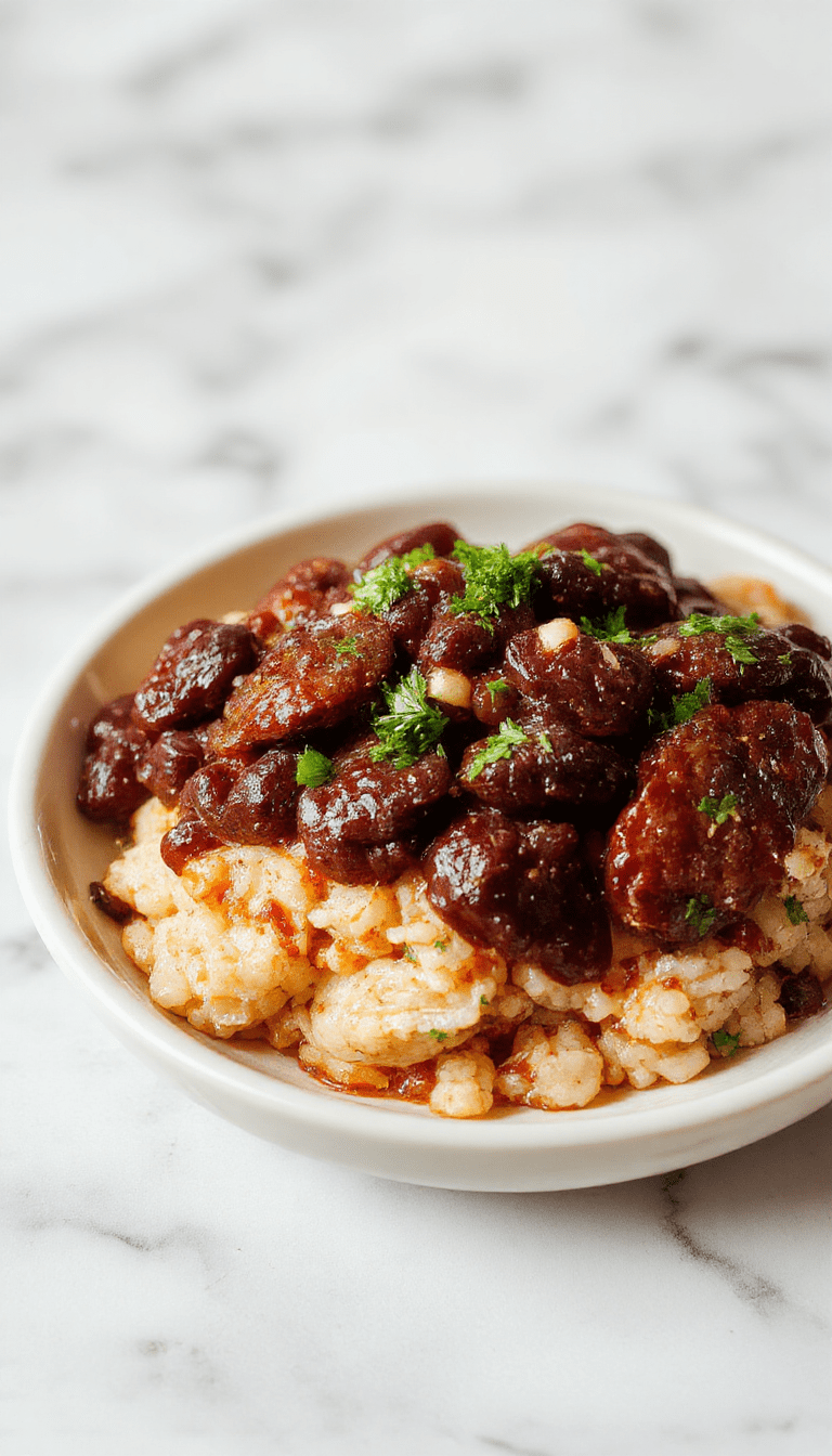 A vibrant plate featuring fluffy white rice topped with smoky sausage slices, creamy black beans, and chopped fresh herbs, garnished with a lime wedge, styled on a rustic wooden table with colorful ingredients in the background