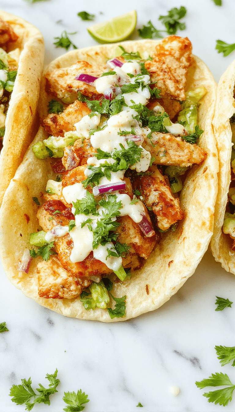 Colorful chicken pitas arranged on a rustic wooden platter with vibrant green herbs, creamy ranch slaw spilling out of pita pockets, dotted with fresh herbs, and garnished with lemon wedges. The textures vary from crispy chicken, fresh crunchy slaw, to soft pita bread, styled in a casual, inviting setting.