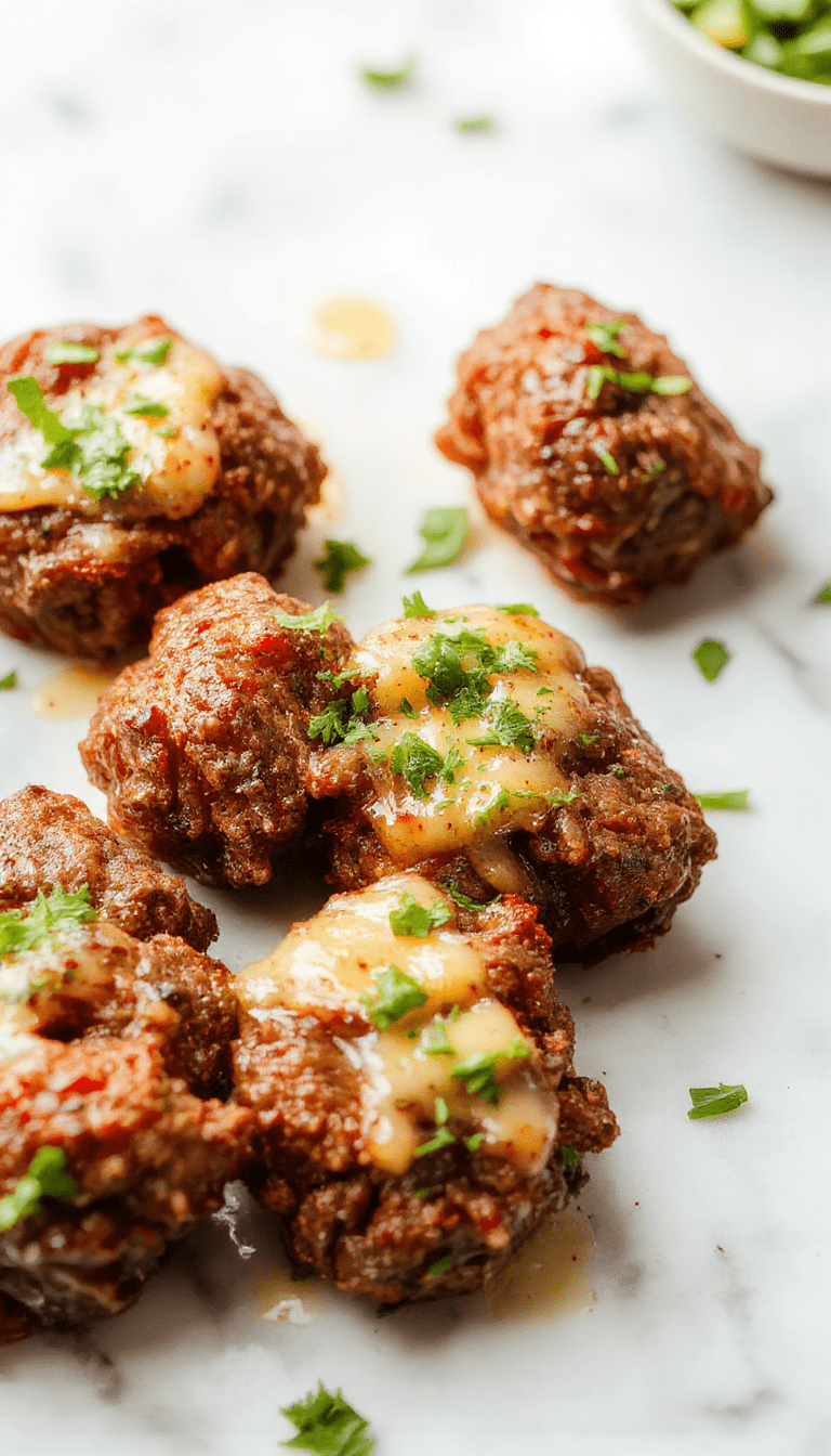 A close-up of juicy beef bites cooked in a slow cooker, glazed with buttery garlic sauce. The beef is caramelized and tender, served on a rustic plate garnished with fresh herbs, with a fork resting nearby. The background features a warm, inviting kitchen setting with a hint of steam rising from the dish, highlighting its savory appeal.