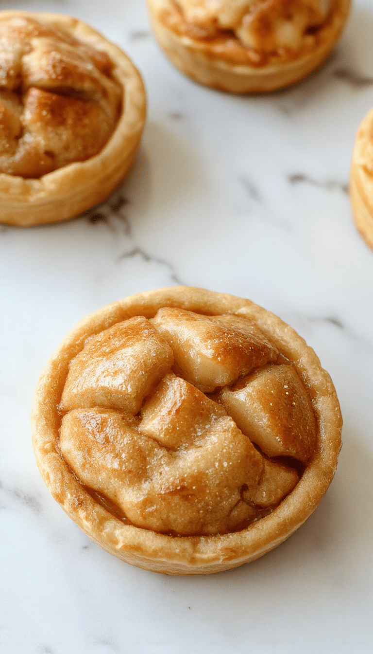 Colorful mini apple pies plated on a rustic wooden board, featuring golden flaky crusts with a glossy apple filling inside, garnished with cinnamon and powdered sugar, styled with fresh apple slices and a sprinkle of cinnamon for a cozy, inviting look.
