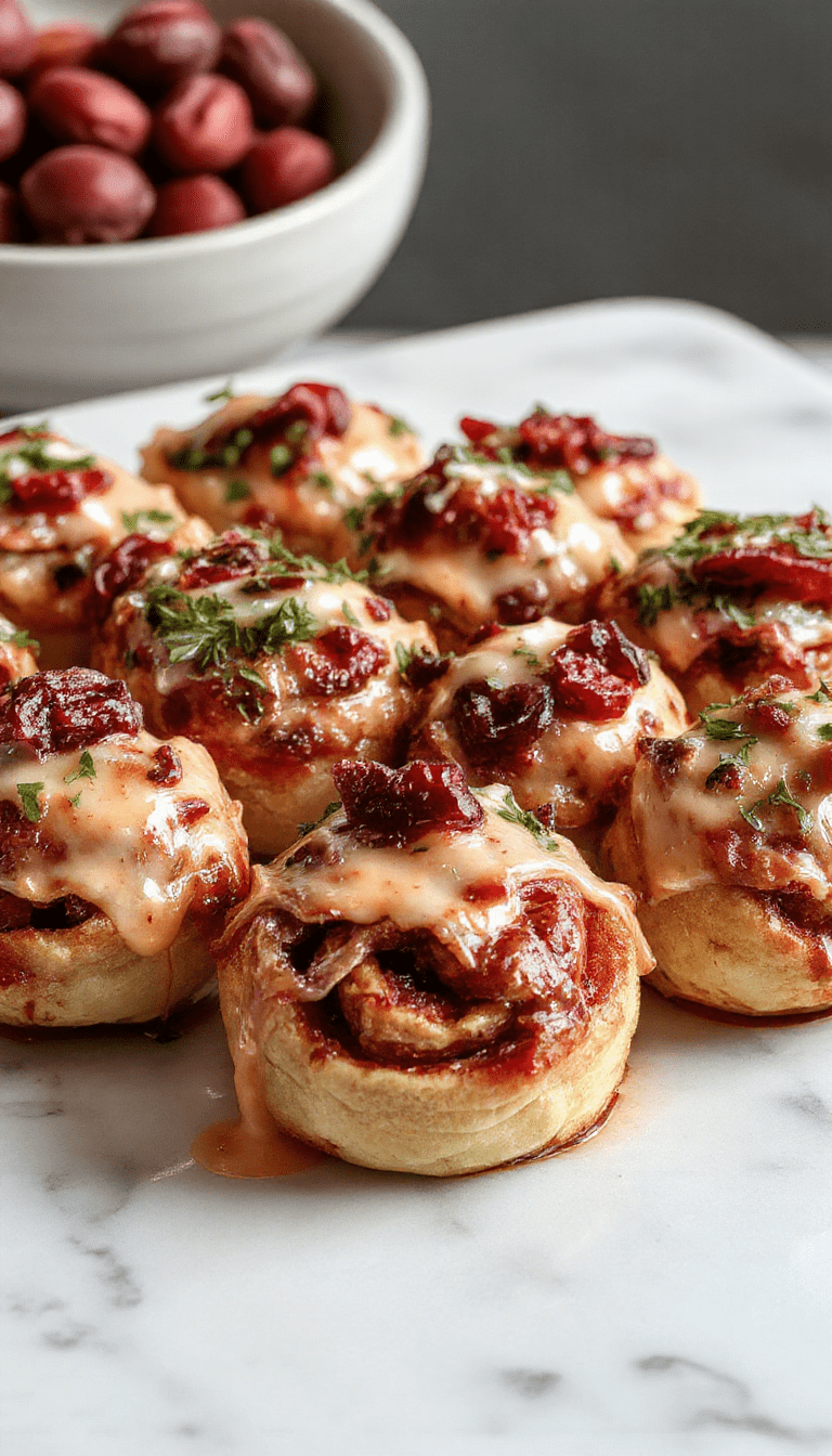 A vibrant plate of festive Christmas cranberry roll ups featuring bright red cranberries and creamy filling wrapped in a golden-brown pastry, garnished with fresh mint and edible holiday decorations, styled on a white plate against a holiday-themed background with soft warm lighting highlighting textures.