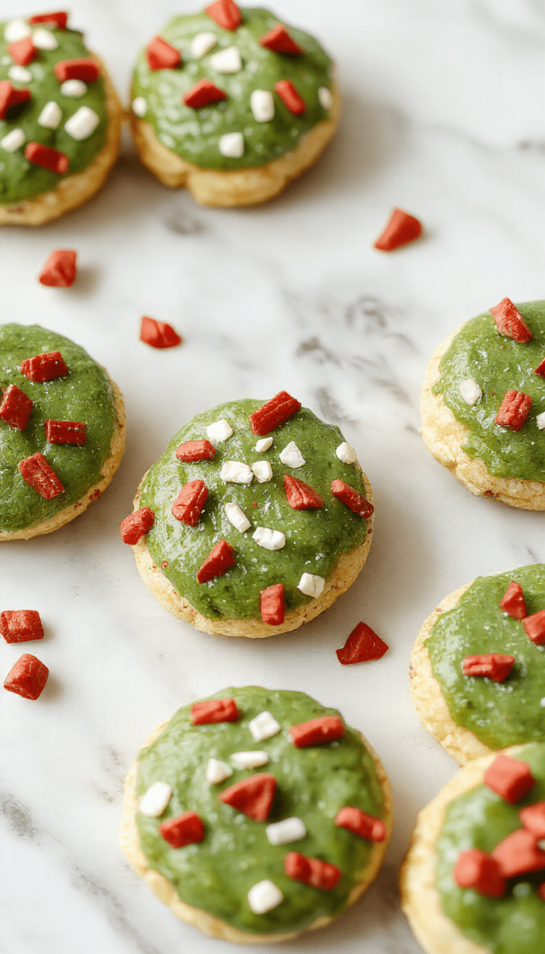 Colorful and playful kids Christmas food platter featuring mini sandwiches, festive decorated cookies, colorful fruit skewers, and cupcakes with holiday-themed toppings, all arranged on a bright red and green tablecloth with holiday ornaments in the background.