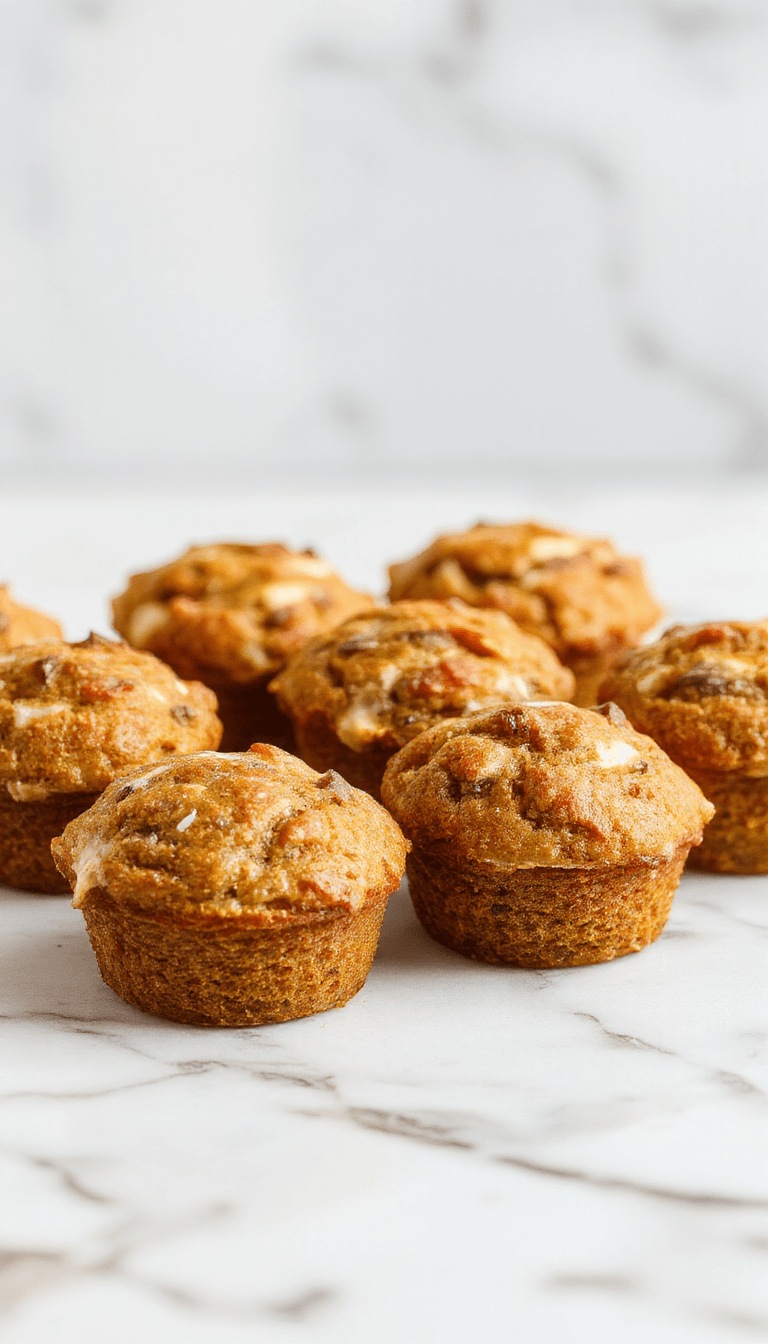 A close-up of golden pumpkin cottage cheese muffins arranged on a rustic wooden plate, garnished with a sprinkle of cinnamon and fresh pumpkin seeds, with a soft textured muffin crumb and vibrant orange pumpkin flesh inside