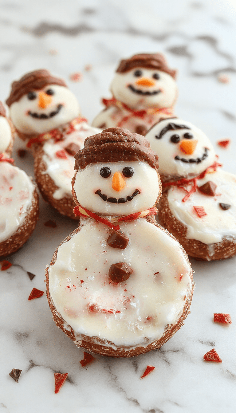Colorful Christmas snowman bark arranged on a white plate with holiday-themed sprinkles and edible glitter, showcasing chunks of chocolate decorated with white icing and festive decorations, styled on a rustic wooden surface with twinkling Christmas lights in the background.