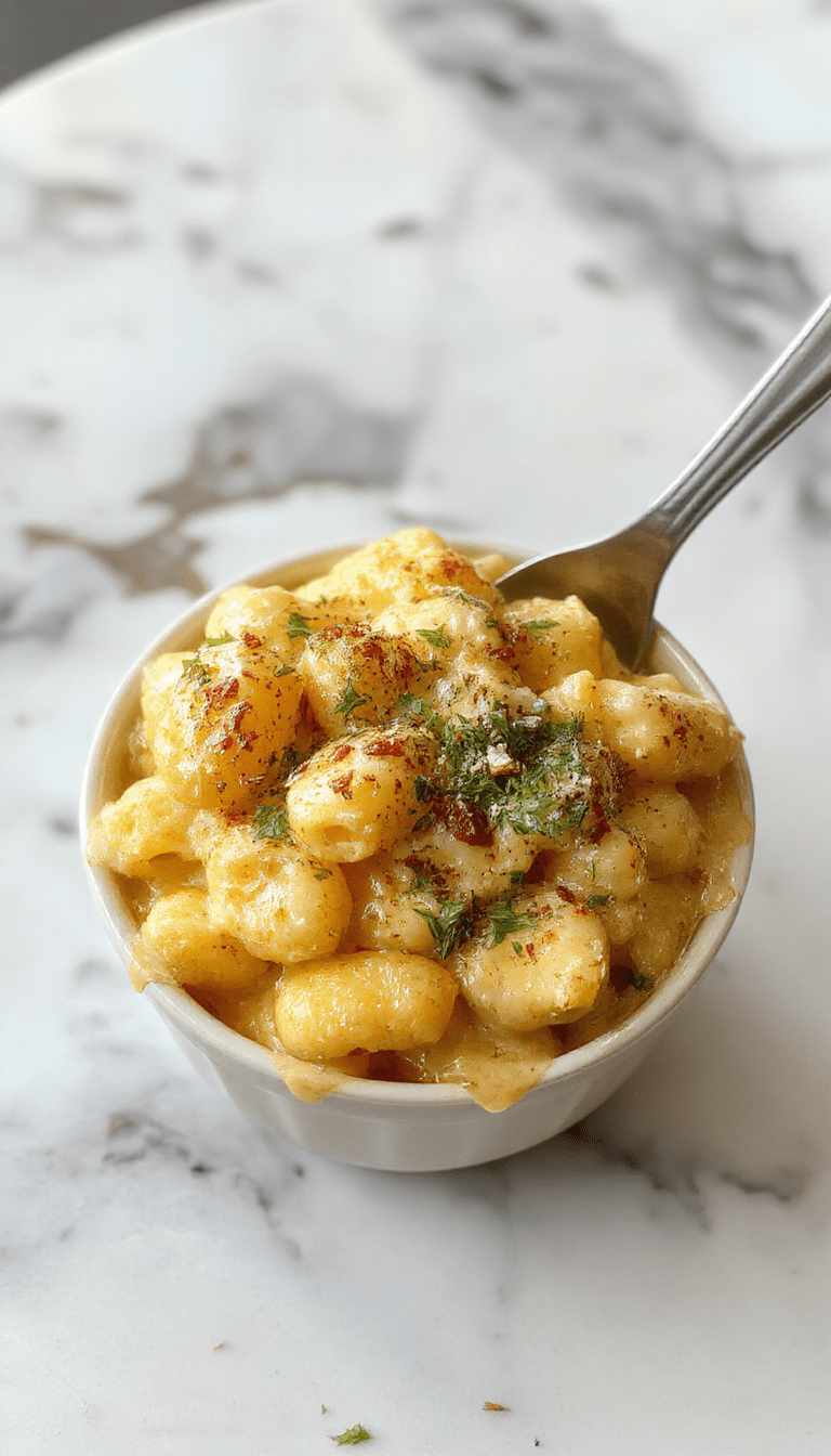 A vibrant cheesy macaroni and cheese dish served in a white bowl, displaying smooth creamy cheese sauce coating elbow macaroni, garnished with chopped parsley and sprinkled with shredded cheddar cheese, set on a rustic wooden table with a metallic spoon nearby
