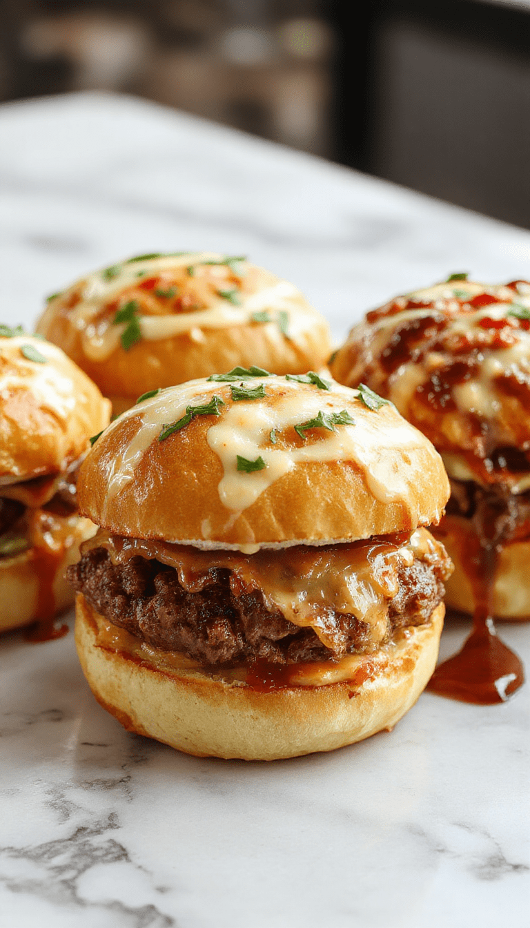 Colorful array of small burger sliders arranged on a wooden platter, topped with lettuce, tomato, cheese, and assorted condiments, with football-themed decorations in the background, vibrant and appetizing textures visible.