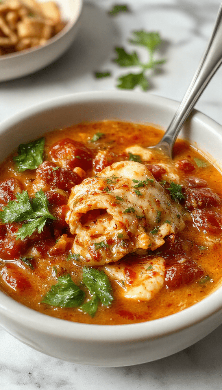 A vibrant bowl of high protein lasagna soup featuring layers of melted cheese, diced tomatoes, ground meat, and fresh herbs on a rustic wooden table. The soup has a hearty, cheesy top with visible pasta and garnished with basil leaves. The colors range from deep reds, creamy whites, and fresh greens, styled with a spoon draped on the side, inviting comfort and nourishment.
