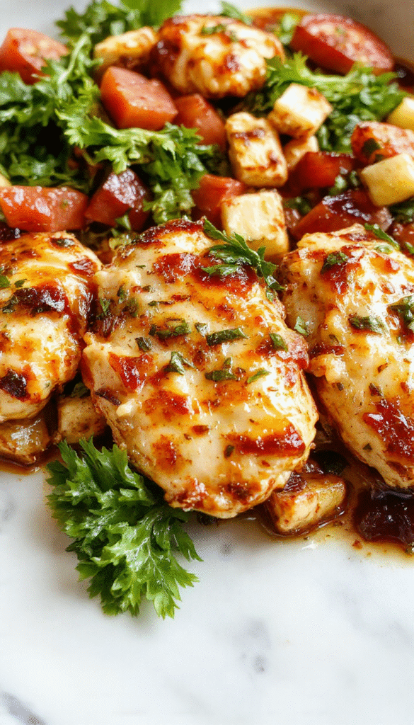 Colorful sheet pan chicken fajitas with vibrant strips of red and green bell peppers, juicy grilled chicken slices, and caramelized onions arranged on a rustic baking sheet with a sprinkle of fresh herbs, all served with lime wedges and tortillas, showcasing a vivid and appetizing display with a mix of textures and warm lighting.